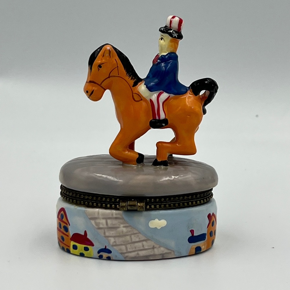 Vintage Uncle Sam Ceramic Trinket Box Americana Patriotic Jewelry Box Horse - Picture 9 of 11